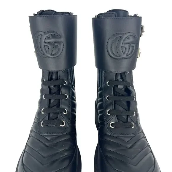 Gucci Frances Quilted Leather Combat Boots in Black - Picture 11 of 16